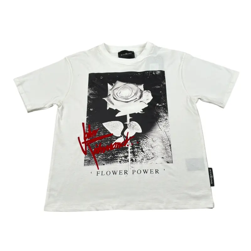 John Richmond T-Shirt Girocollo tinta unita con Stampa Bianco per Bambino