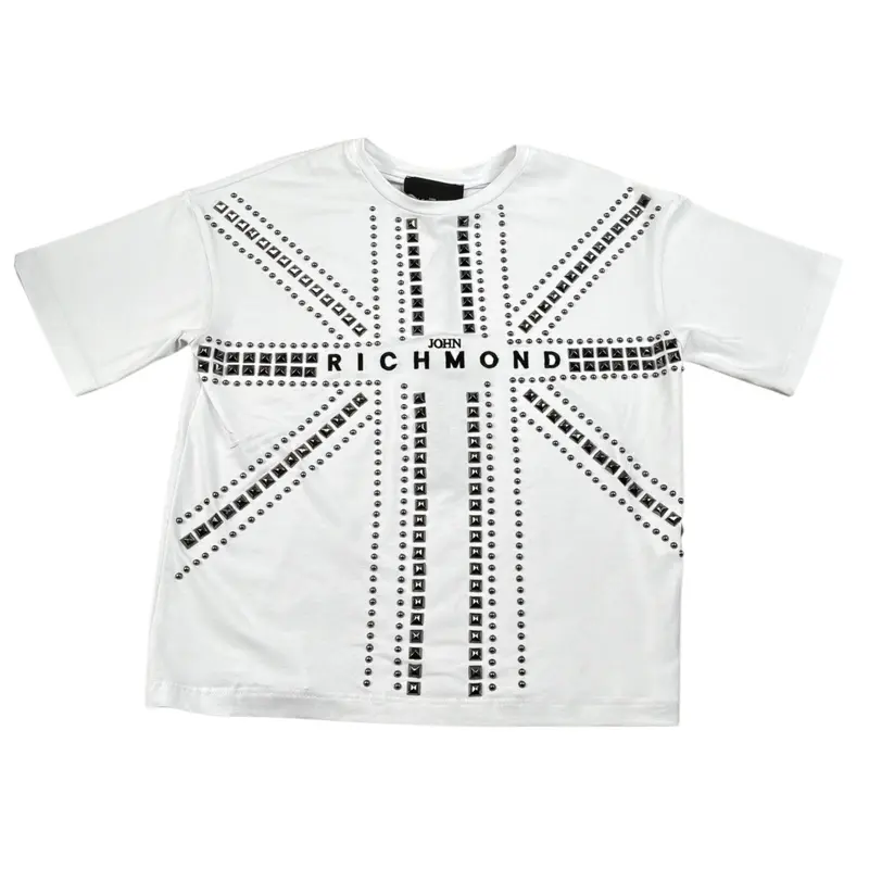 John Richmond T-Shirt tinta unita con Borchie Bianco per Bambino