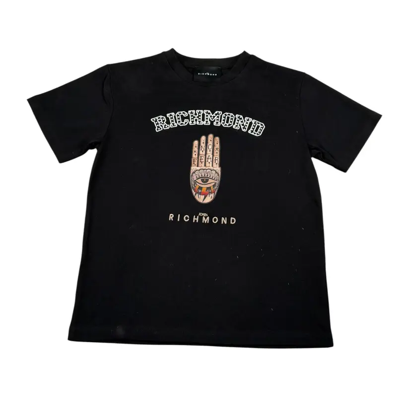 John Richmond T-Shirt tinta unita con Stampa Nero per Bambino