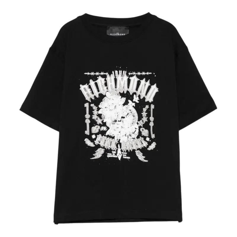 John Richmond T-Shirt tinta unita con Stampa Nero per Neonato