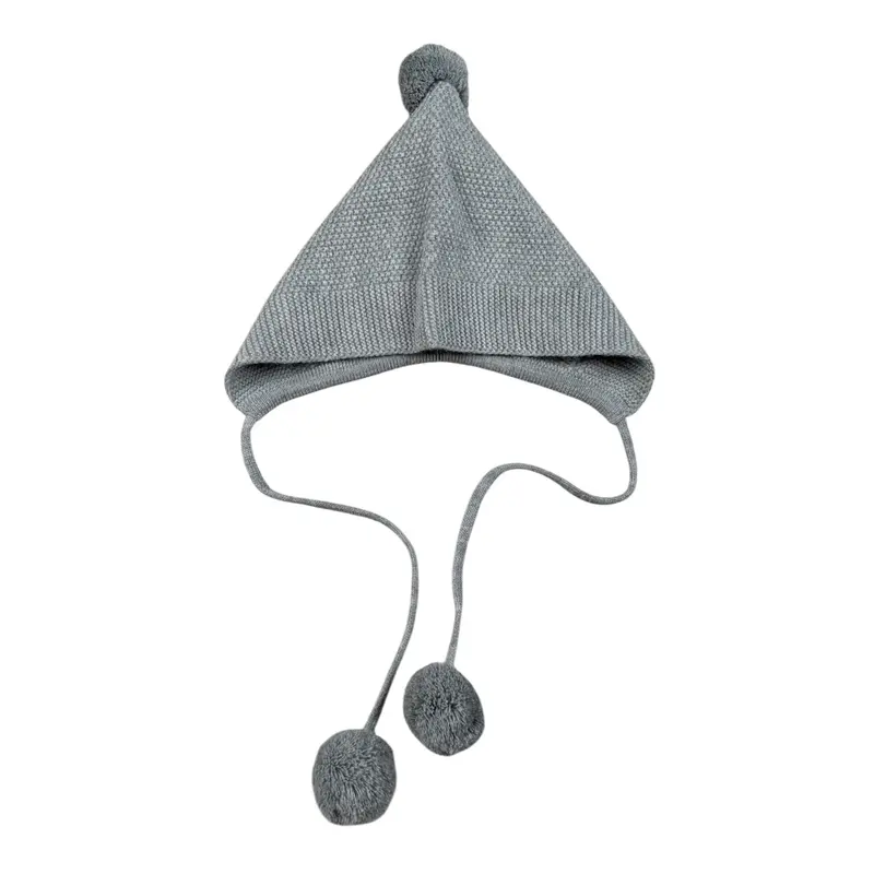 Jose' Varon Cappello tinta unita con Pon Pon Grigio per Neonata