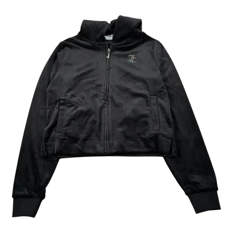 Juicy Couture Felpa con Zip E Cappuccio tinta unita In Velluto Nero per Bambina