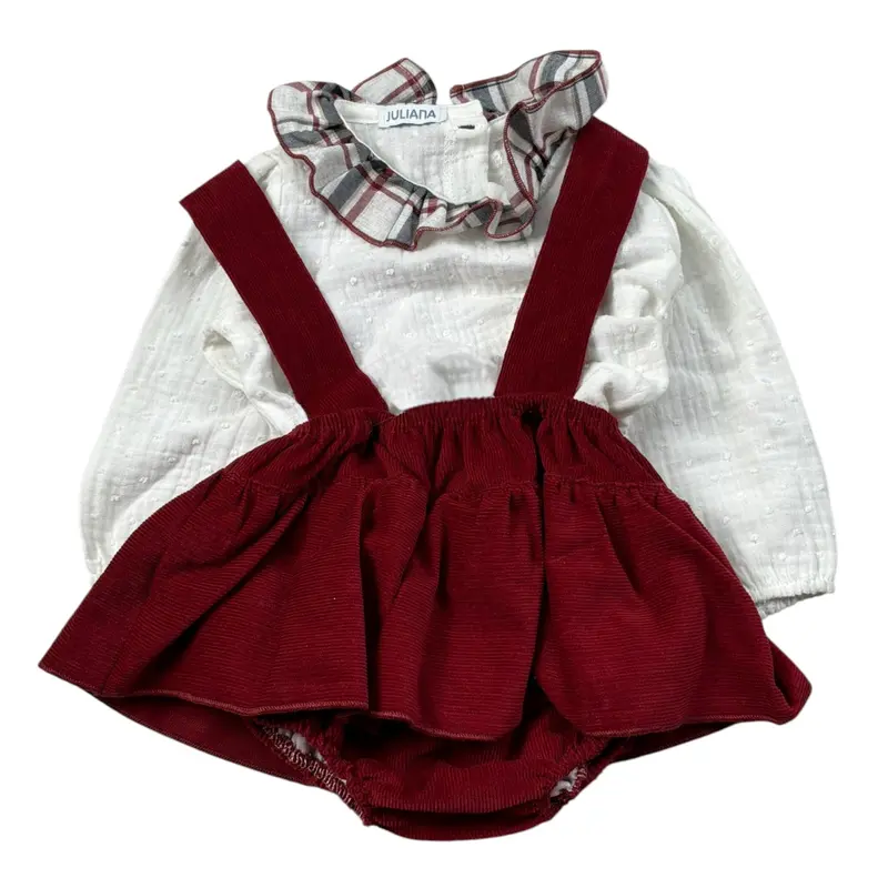 Juliana Completo 2 Pezzi Camicia-Pagliaccetto Bianco/Rosso per Neonata