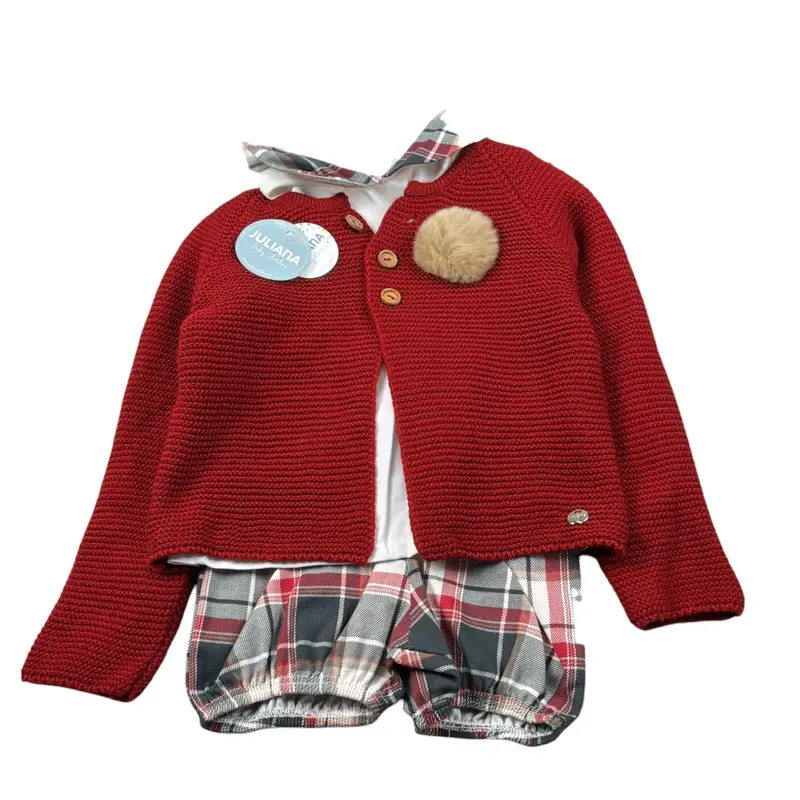 Juliana Completo 3 Pezzi Cardigan-Camicia-Culotte Rosso per Bambino