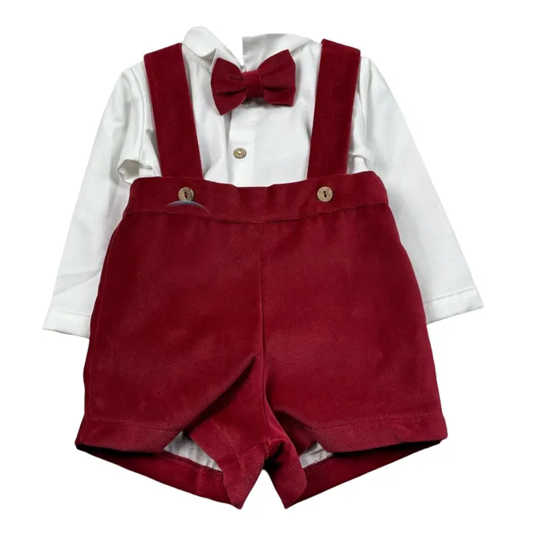 Juliana Completo 3 Pezzi Salopette-Camicia-Papillon Rosso/Bianco per Neonato