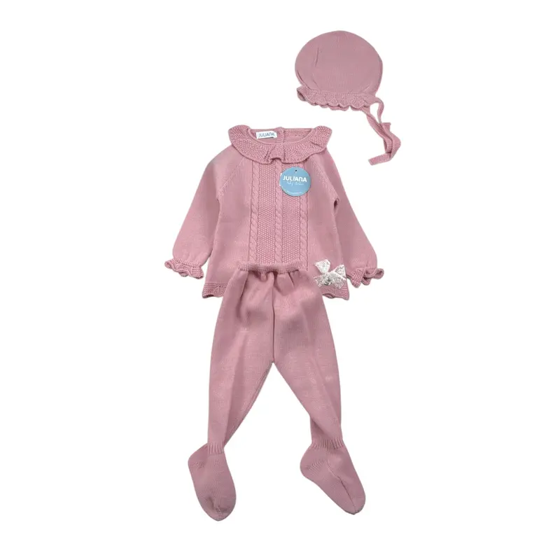Juliana Completo 3Pz Maglia-Cappello-Ghettina Rosa per Neonata