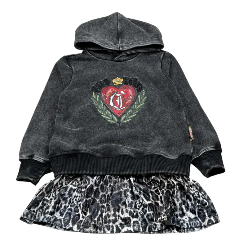 Just Cavalli Abito Felpa Manica Lunga tinta unita con Cappuccio Nero per Neonata