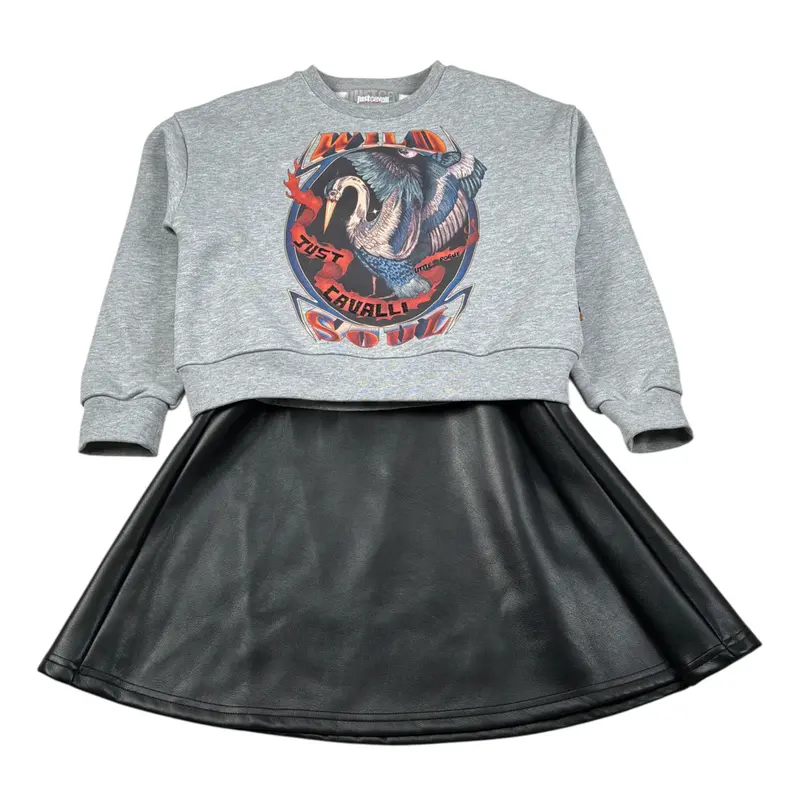 Just Cavalli Abito Giromanica Bicolore con Felpa Grigio per Bambina