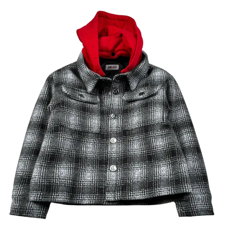Just Cavalli Cappotto tinta unita con Cappuccio In Contrasto Grigio per Neonato