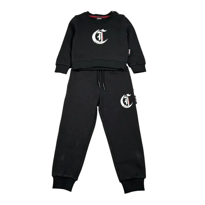 Just Cavalli Completo 2 Pezzi Felpa-Pantalone tinta unita Nero per Neonato