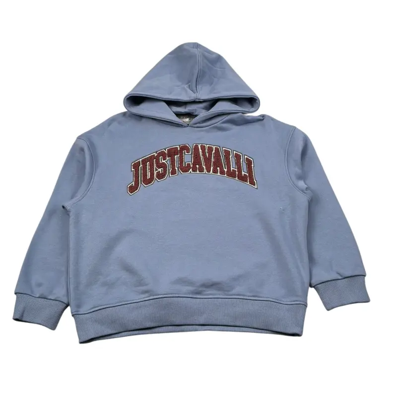 Just Cavalli Felpa Chiusa con Cappuccio tinta unita Azzurro per Bambino