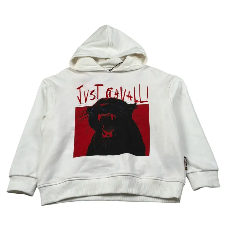 Just Cavalli Felpa Chiusa con Cappuccio tinta unita Bianco per Bambino