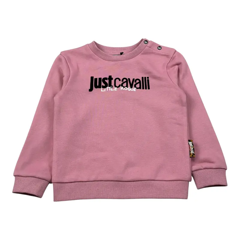 Just Cavalli Felpa Chiusa Girocollo Tint Unita con Logo Rosa per Neonata