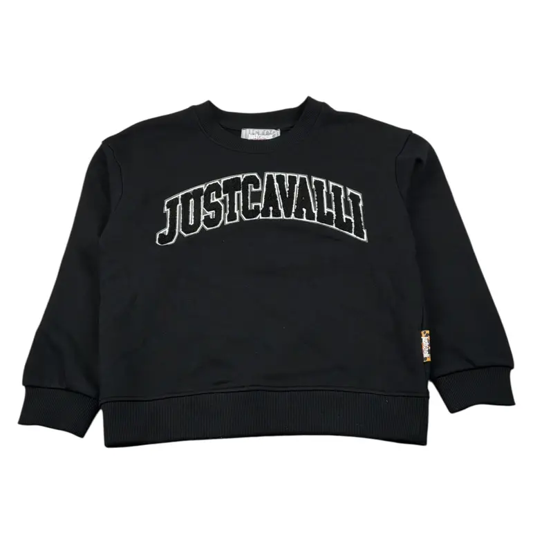 Just Cavalli Felpa Chiusa Girocollo tinta unita con Logo Nero per Bambina