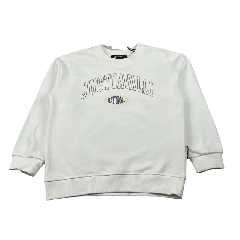 Just Cavalli Felpa Chiusa Girocollo tinta unita con Logo Panna per Bambino