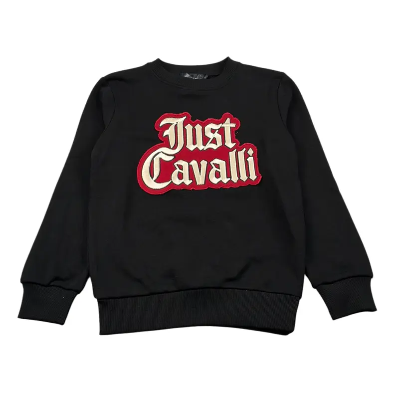 Just Cavalli Felpa Chiusa Girocollo tinta unita con Stampa Nero per Bambino