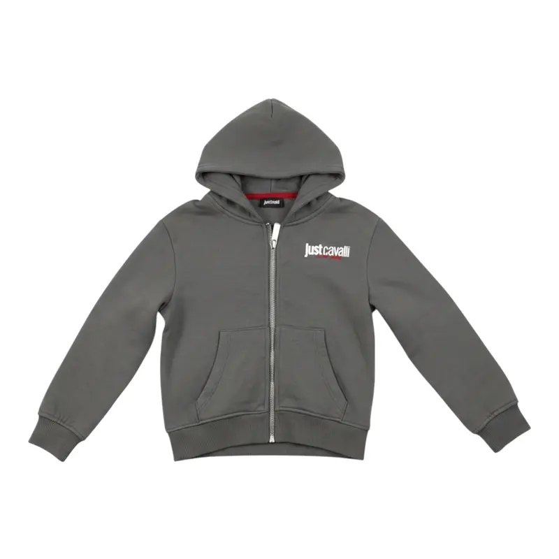 Just Cavalli Felpa tinta unita con Zip E Cappuccio Grigio per Neonato