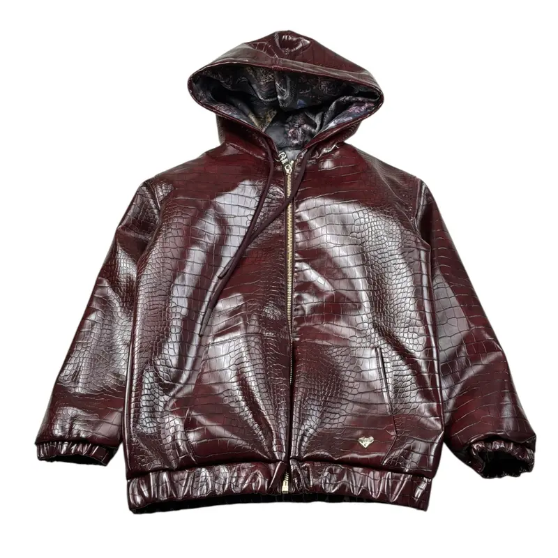 Just Cavalli Giubbino tinta unita con Cappuccio Bordeaux per Bambina