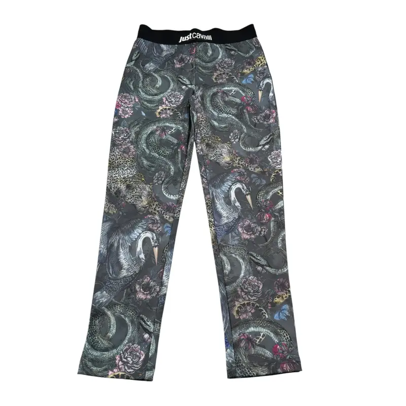 Just Cavalli Leggins Stampa Fantasia con Logo Verde per Bambina