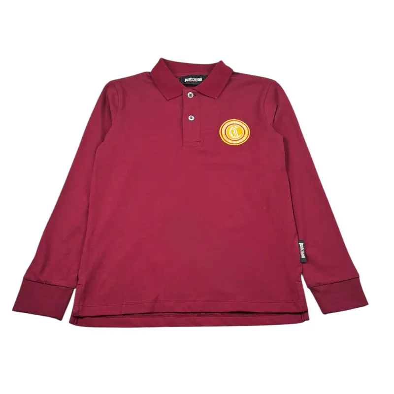 Just Cavalli Polo Manica Lunga tinta unita con Logo Bordeaux per Bambino