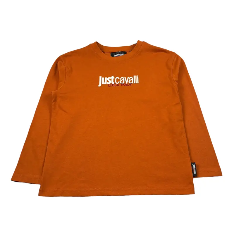 Just Cavalli Shirt Girocollo tinta unita con Logo Arancione per Bambino