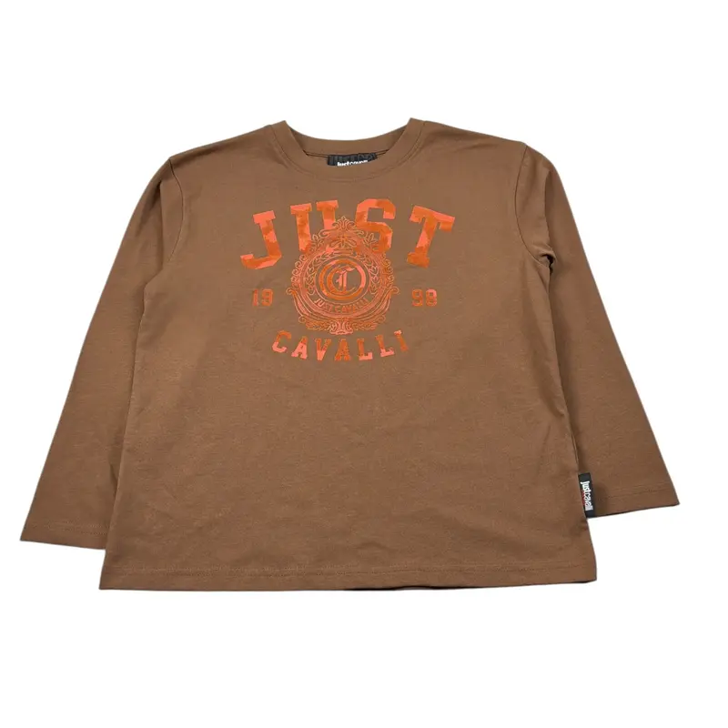 Just Cavalli Shirt Girocollo tinta unita con Stampa Marrone per Bambino