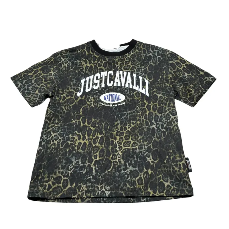 Just Cavalli T-Shirt Girocollo Tinta Fantasia Maculata Nero per Bambino
