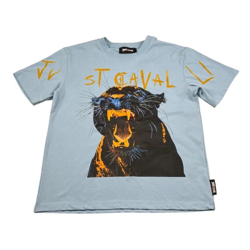 Just Cavalli T-Shirt Girocollo tinta unita Azzurro per Bambino