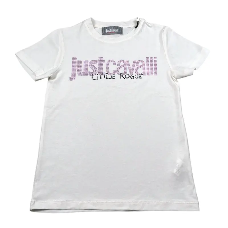 Just Cavalli T-Shirt Girocollo tinta unita con Logo Bianco per Bambina
