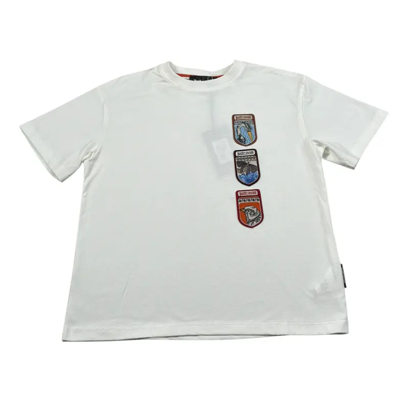 Just Cavalli T-Shirt Girocollo tinta unita con Logo Bianco per Bambino