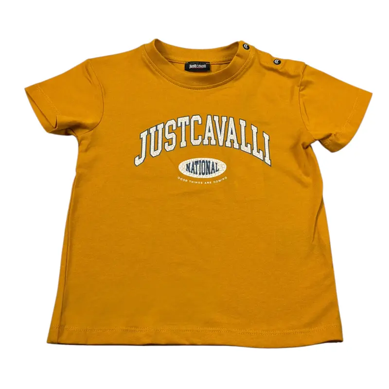 Just Cavalli T-Shirt Girocollo tinta unita con Logo Giallo per Neonato