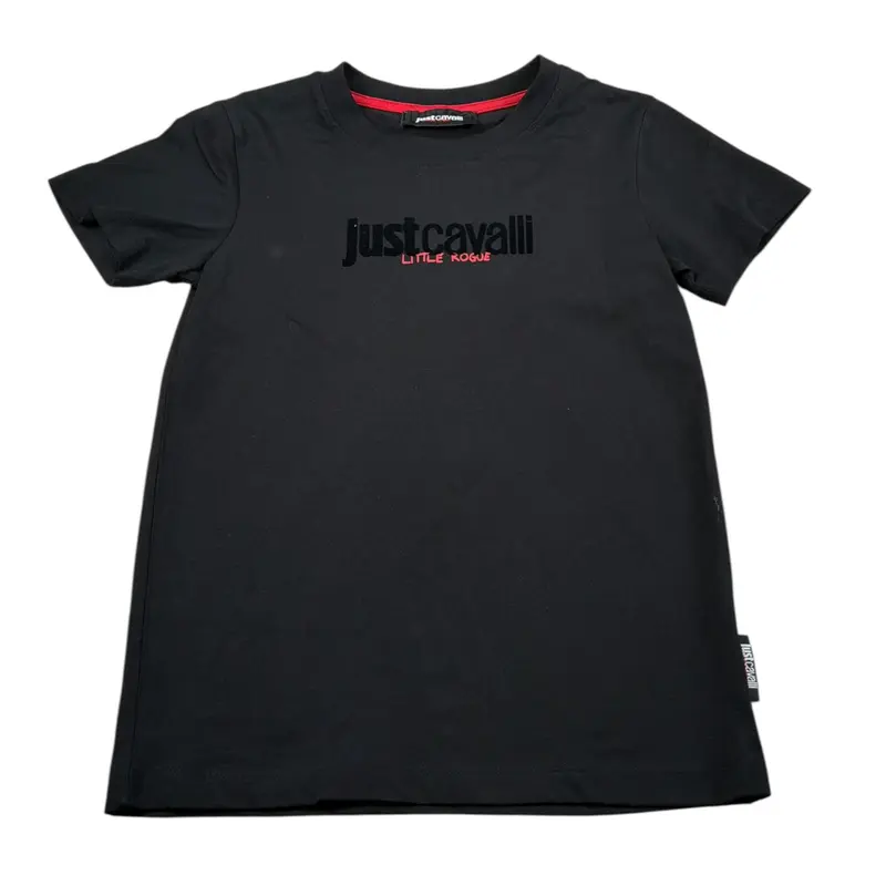 Just Cavalli T-Shirt Girocollo tinta unita con Logo Nero per Bambino