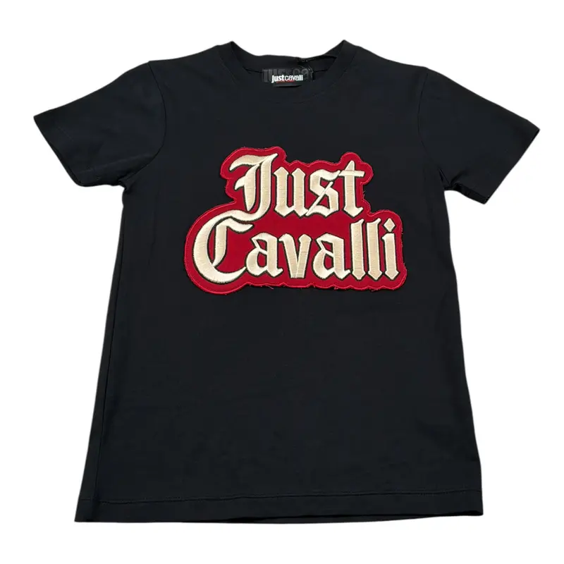 Just Cavalli T-Shirt Girocollo tinta unita con Logo Nero per Bambino