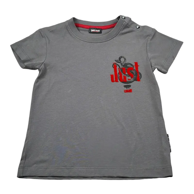 Just Cavalli T-Shirt Girocollo tinta unita con Stampa Grigio per Neonato