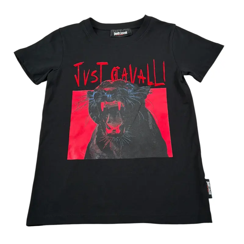 Just Cavalli T-Shirt Girocollo tinta unita con Stampa Nero per Bambino