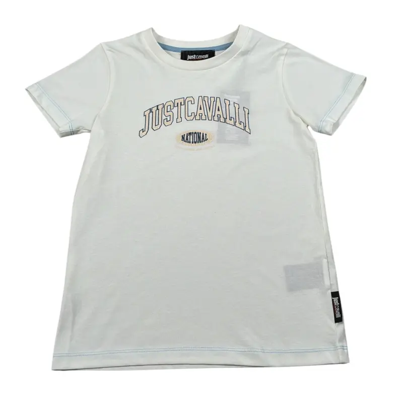 Just Cavalli T-Shirt Girocollo tinta unita con Stampa Panna per Bambino