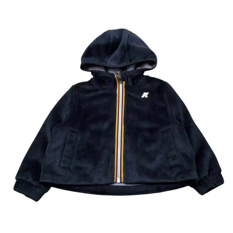 K-Way Felpa Chiusa con Cappuccio tinta unita In Velluto Blu per Bambina