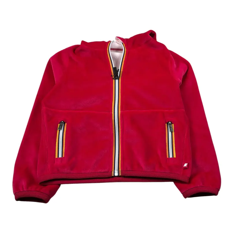 K-Way Felpa Chiusa con Cappuccio tinta unita In Velluto Fuxia per Bambina