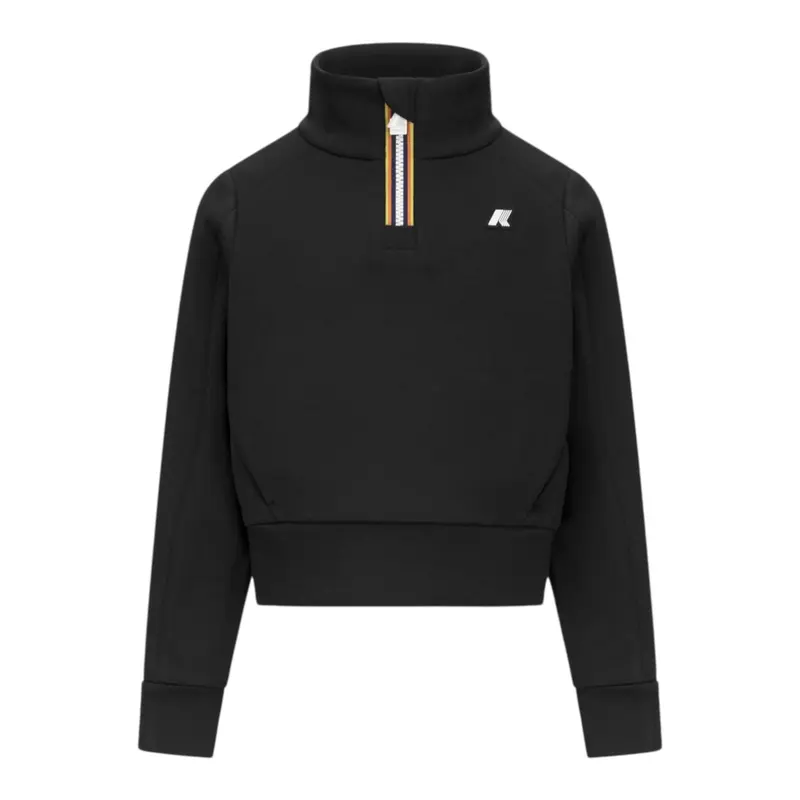 K-Way Felpa Chiusa tinta unita con Mezza Zip Nero per Bambina