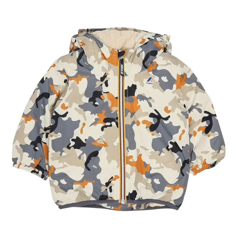 K-Way Giubbino Fantasia Militare con Cappuccio Multicolor per Bambino