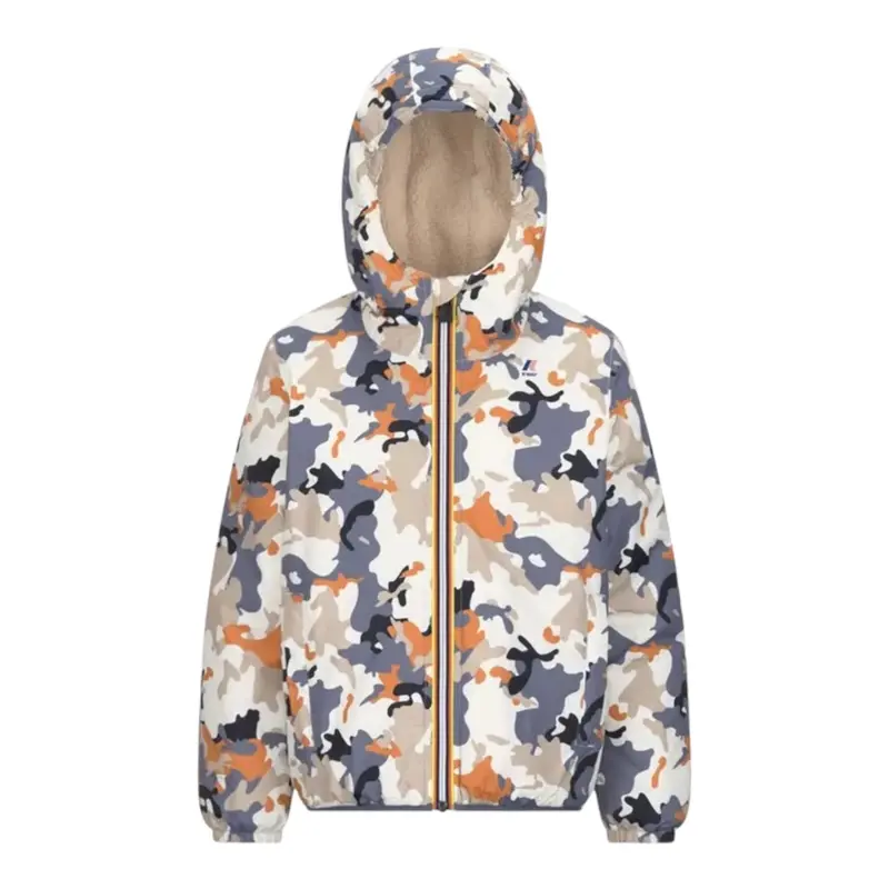 K-Way Giubbino Fantasia Militare con Cappuccio Multicolor per Neonato