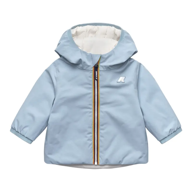 K-Way Giubbino Reversibile Bicolore con Zip E Cappuccio Azzurro/Bianco per Neonato