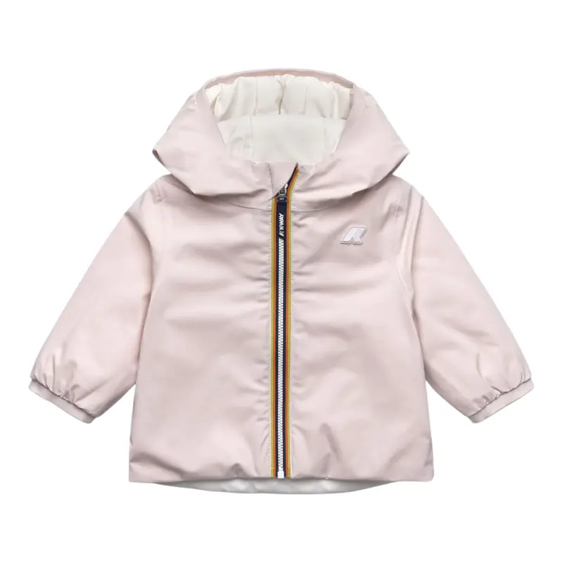 K-Way Giubbino Reversibile Bicolore con Zip E Cappuccio Bianco/Rosa per Neonata