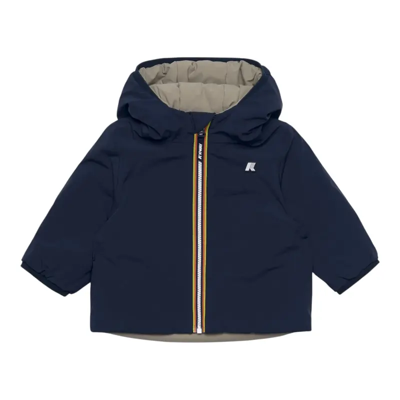 K-Way Giubbino Reversibile Bicolore con Zip E Cappuccio Blu/Verde per Neonato