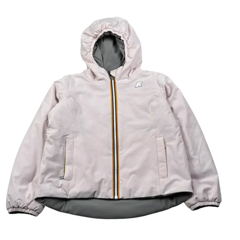 K-Way Giubbino Reversibile Bicolore con Zip E Cappuccio Grigio/Rosa per Bambina