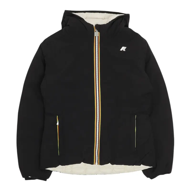 K-Way Giubbino Reversibile Lungo con Zip E Cappuccio Nero/Bianco per Bambino