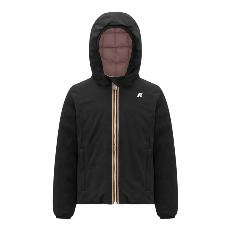 K-Way Giubbino Reversibile Lungo con Zip E Cappuccio Nero/Rosa per Bambina