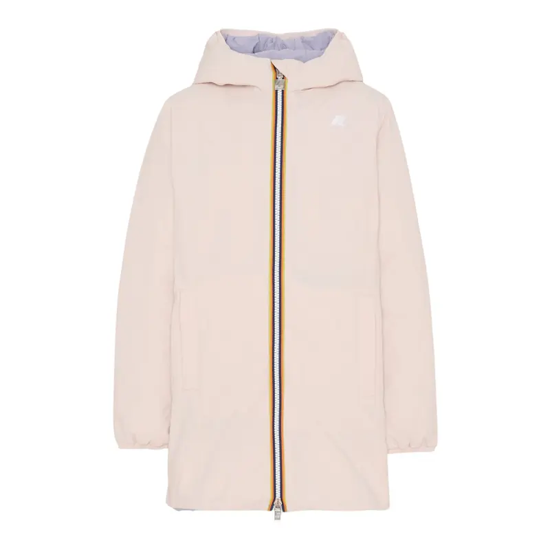 K-Way Giubbino Reversibile Lungo con Zip E Cappuccio Rosa/Lilla per Bambina