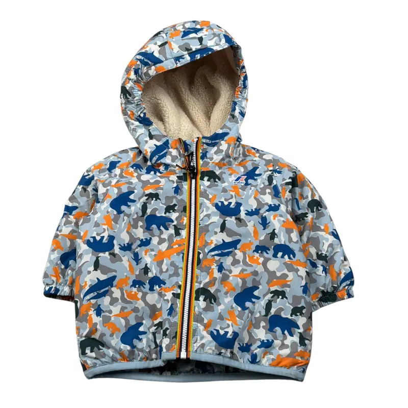 K-Way Giubbino Stampa Fantasia con Cappuccio Blu per Neonato