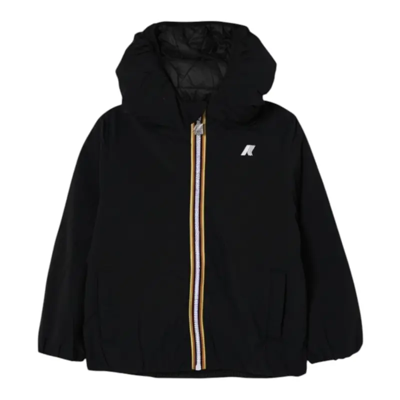 K-Way Giubbino tinta unita con Zip E Cappuccio Nero per Bambino